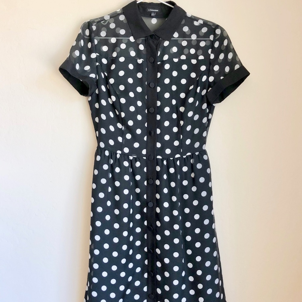 J. Peterman Silk Polka Dot Retro Dress NWOT Sz 0/2